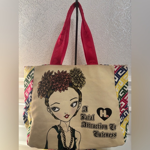 Harajuku Lovers Handbags - Harajuku Lovers Artistic Canvas Tote with Red Handles